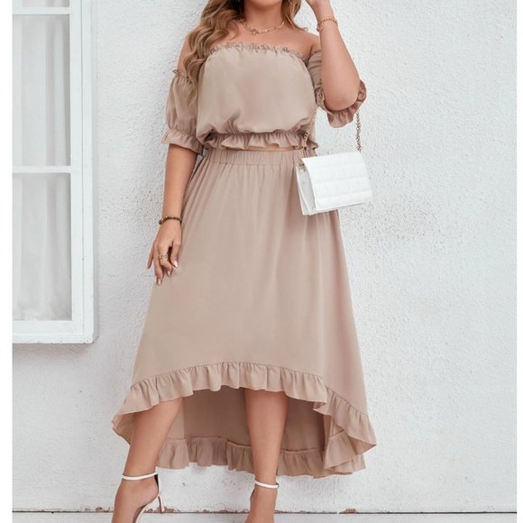 SHEIN Modely Plus Off Shoulder Frill Trim Top & High Low Hem Skirt Size 22 / 5X - Picture 1 of 4